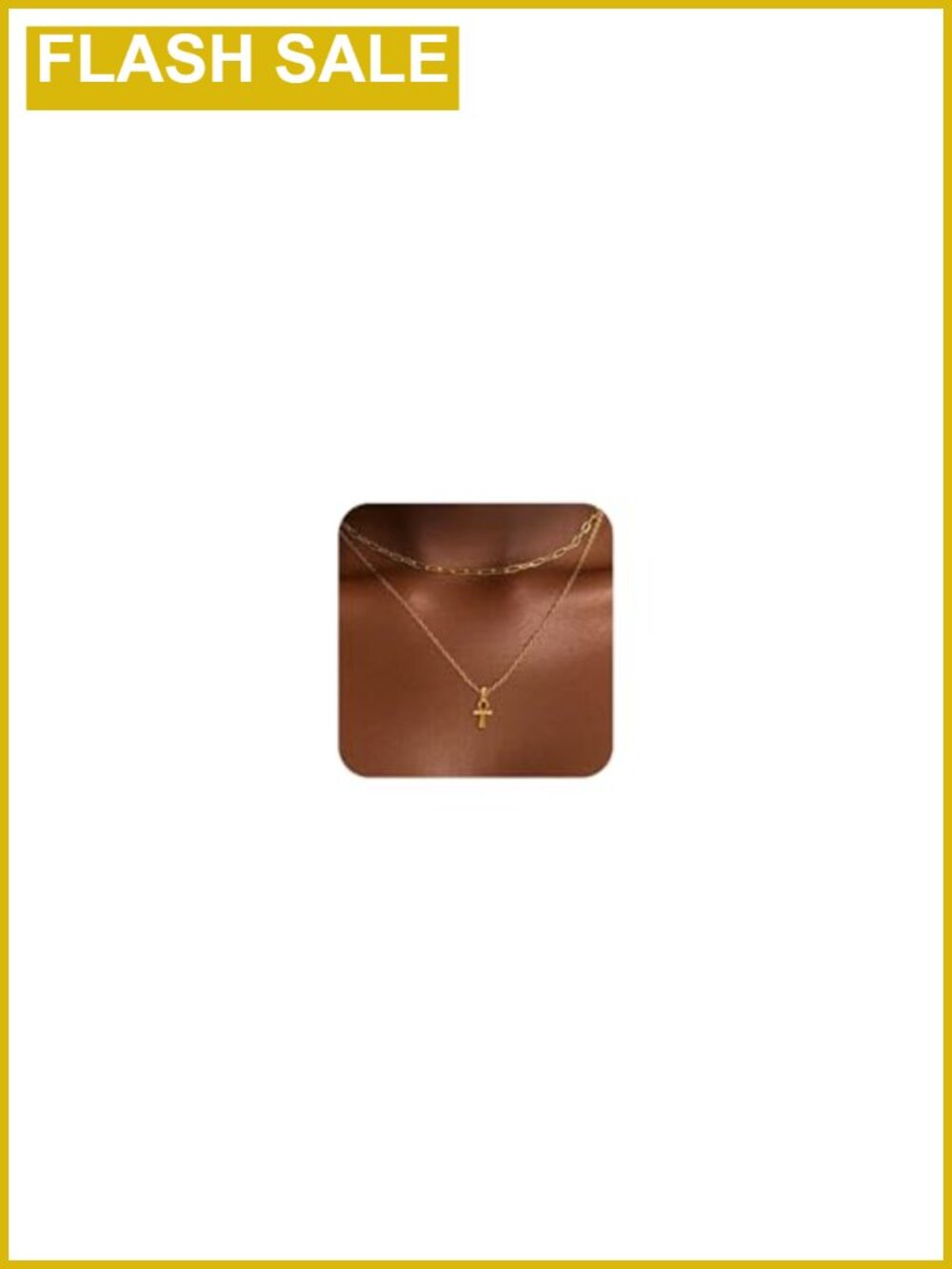 18K Gold Plated Stainless Steel Layered Ankh Pendant Necklace
